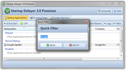 Startup Delayer 3 Quick Filter